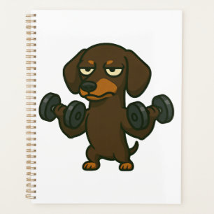 Dackel mit Hantel-Fitness-Training Bizeps wo Planer