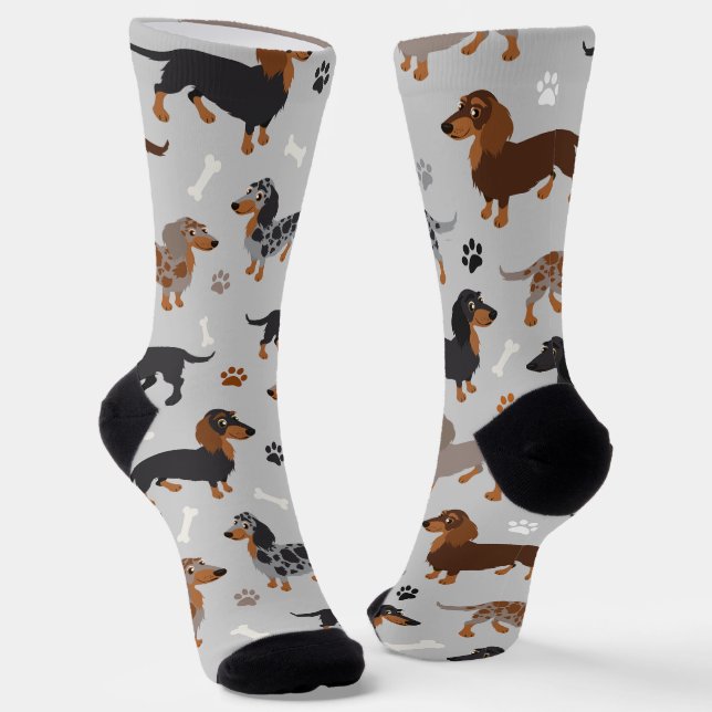 Dackel mit langen Haaren - Pattern Socken (Gewinkelt)