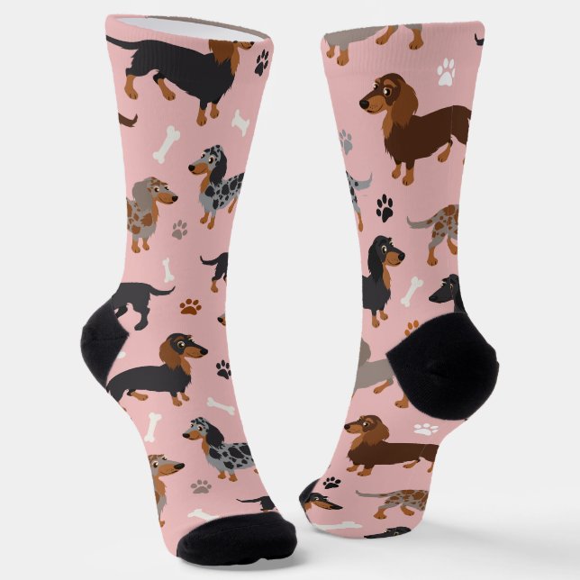 Dackel mit langen Haaren - Pattern Socken (Gewinkelt)