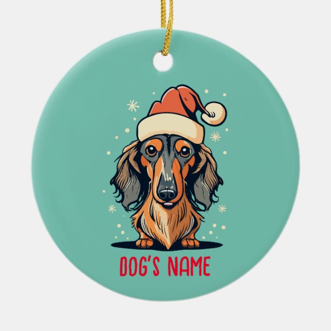 Dackel mit langer Haare Hund Personalisiert Orname Keramik Ornament (Vorne)