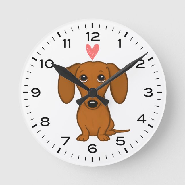 Dackel mit Niedlicher Dackel des Herzens Runde Wanduhr (Vorderseite)