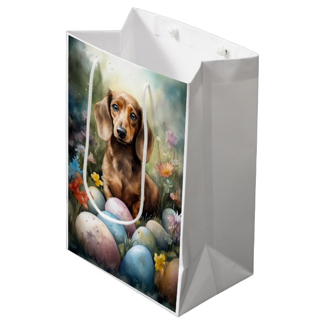 Dackel mit Ostereiern Mittlere Geschenktüte (Vorderseite Schrägansicht)