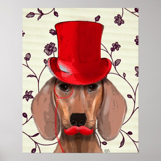 Dackel mit Red Top Hat Poster (Vorne)