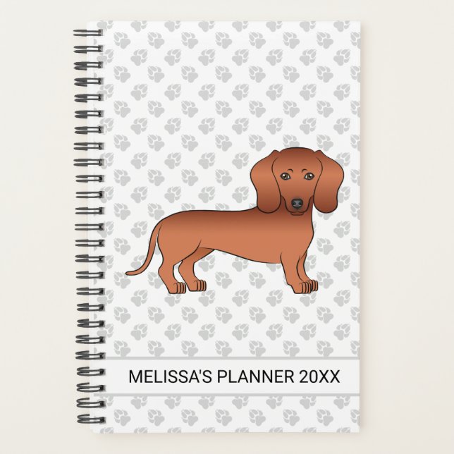 Dackel mit rotem, glattem Coat Cartoon Dog & Text Planer (Vorderseite)