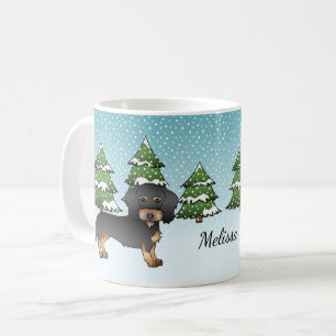 Dackel mit Schwarz-Tan-Draht im Winterwald Kaffeetasse
