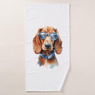 Dackel mit Sonnenbrille Badehandtuch
