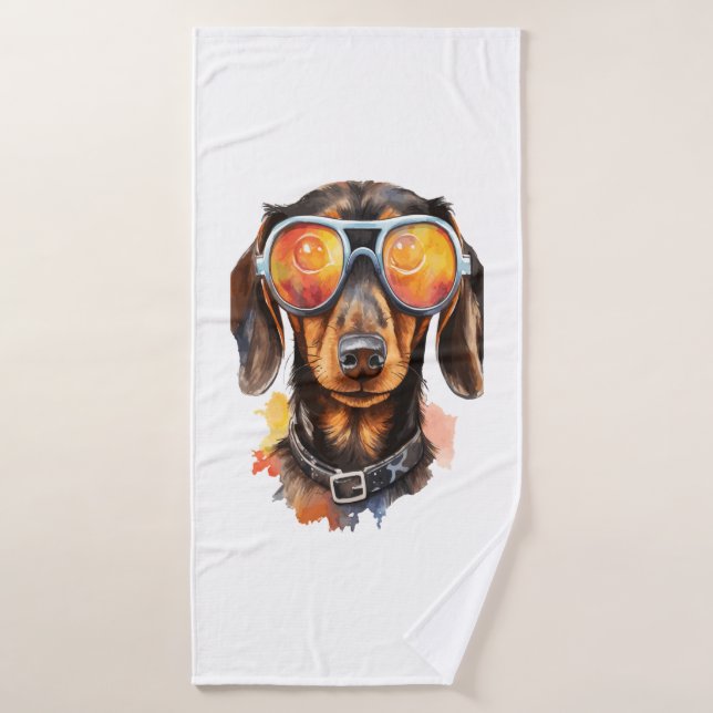 Dackel mit Sonnenbrille Badehandtuch (Badehandtuch)
