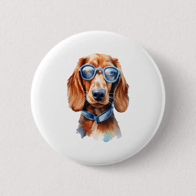 Dackel mit Sonnenbrille Button (Vorderseite)