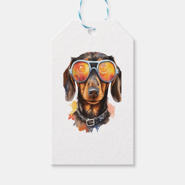 Dackel mit Sonnenbrille Geschenkanhänger (Vorderseite)