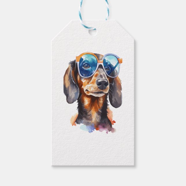 Dackel mit Sonnenbrille Geschenkanhänger (Vorderseite)