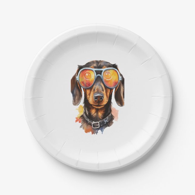 Dackel mit Sonnenbrille Pappteller (Vorderseite)