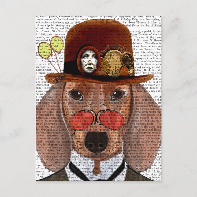Dackel mit Steampunk Bowler Hat Postkarte (Vorderseite)