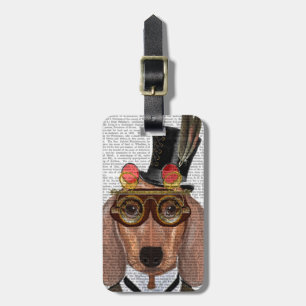 Dackel mit Top Hat und Goggles Gepäckanhänger