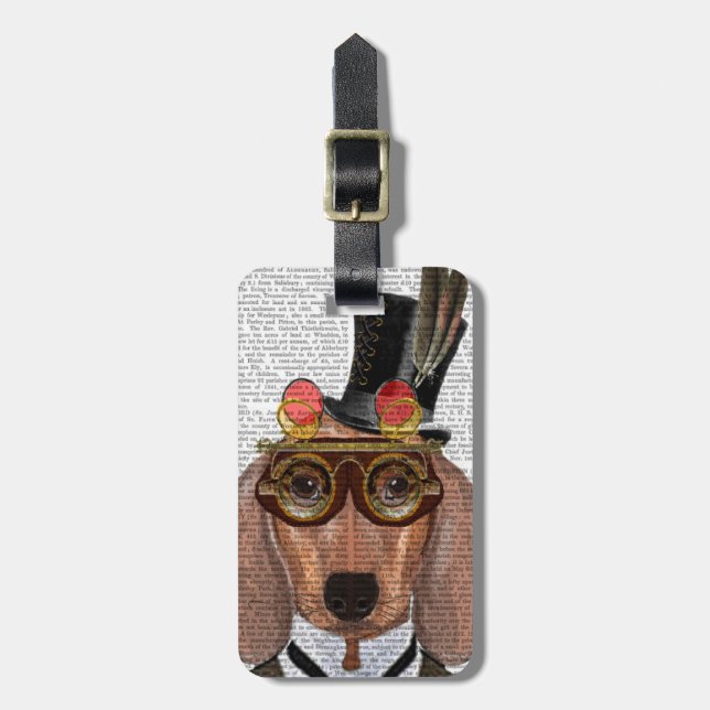 Dackel mit Top Hat und Goggles Gepäckanhänger (Vorderseite vertikal)