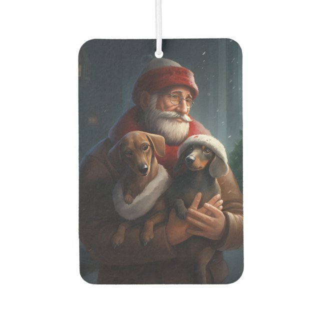 Dackel mit Weihnachtsfeiertag Autolufterfrischer (Vorderseite)