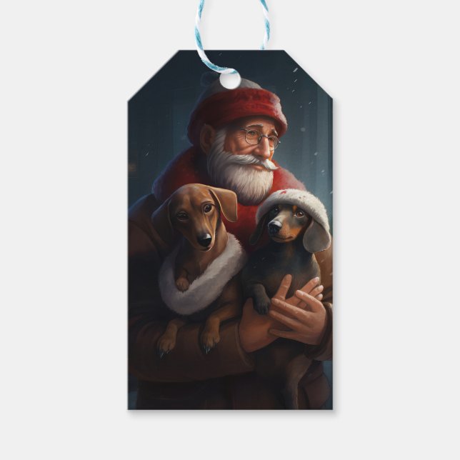 Dackel mit Weihnachtsfeiertag Geschenkanhänger (Vorderseite)