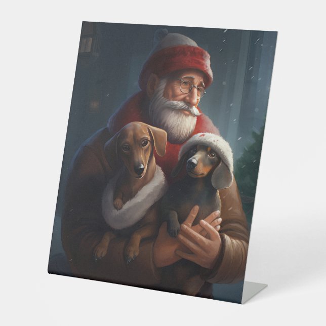 Dackel mit Weihnachtsfeiertag Sockelschild (Vorderseite)