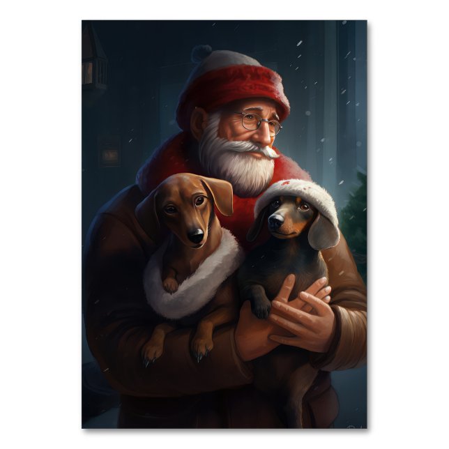 Dackel mit Weihnachtsfeiertag Tischnummer (Vorderseite)