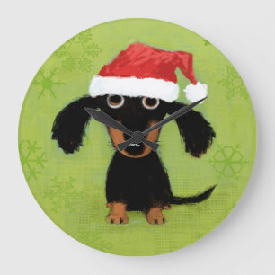 Dackel mit Weihnachtsmannmütze Dackel Dog Weihna Große Wanduhr