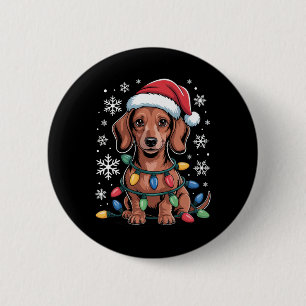 Dackel mit Weihnachtsmannmütze in Weihnachts-Liga Button