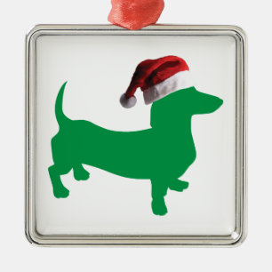 Dackel mit Weihnachtsmannmütze Ornament Aus Metall