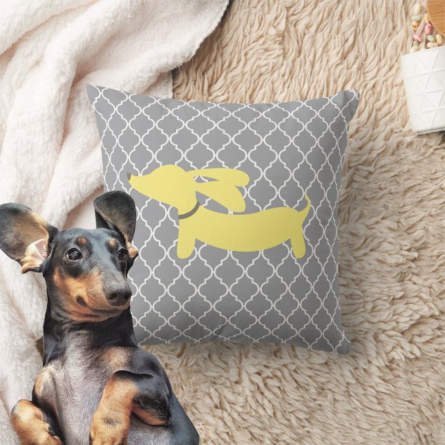 Dackel Modernes Gelbgraukissen Kissen (Yellow and gray dachshund pillow cushion)