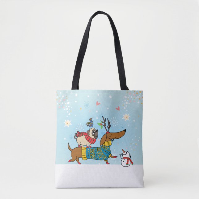 Dackel, Mops & Bird Holiday Tasche (Vorderseite)