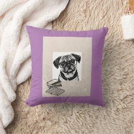 Dackel Mops mit Brillen Reading Throw Kissen