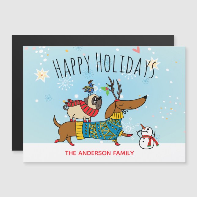 Dackel, Mops und Vogelmagnetkarte Magnetkarte (Vorne/Hinten)