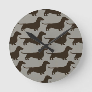 Dackel-Muster - Dackel-HundeSilhouetten Runde Wanduhr