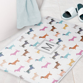 Dackel Muster farbige Wurstwaren Monogramm Badematte