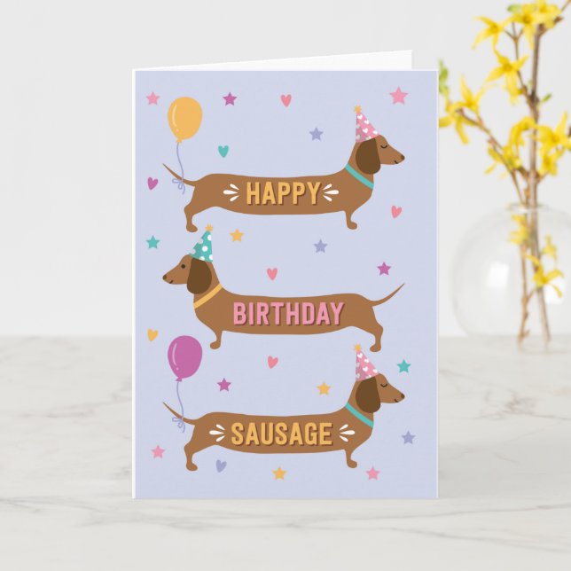Dackel Niedlich Happy Birthday Sausage Dog Card Karte (Gelbe Blume)