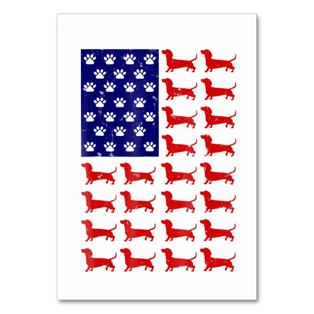 Dackel - Niedliche amerikanische Flagge 4. Juli Tischnummer (Vorderseite)