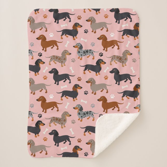 Dackel-Paare und Knochenmuster Pink Sherpadecke (Vorderseite)