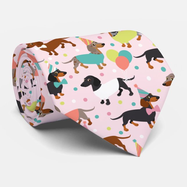Dackel Party Neck Tie Krawatte (Gerollt)