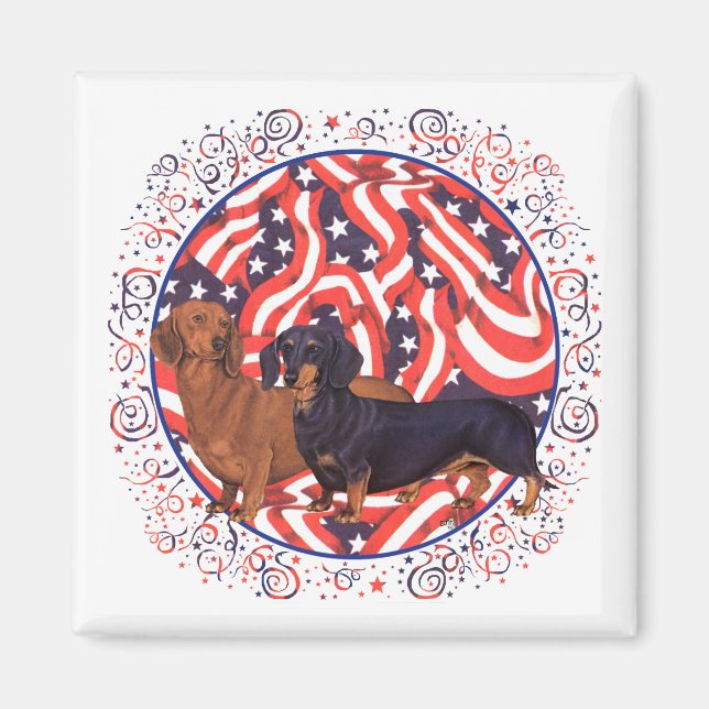 Dackel Patriotische Flagge Magnet (Vorne)