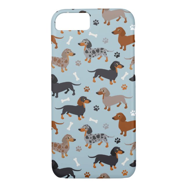 Dackel Paws und Knochen Muster Blau Case-Mate iPhone Hülle (Rückseite)