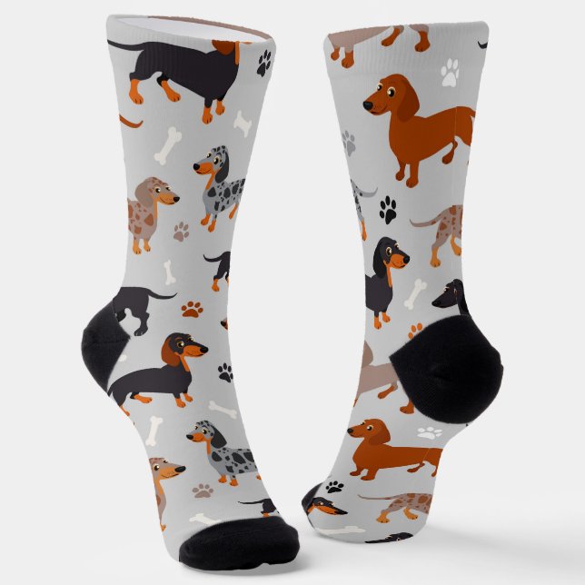 Dackel-Paws und Knochen-Muster-Socken Socken (Gewinkelt)