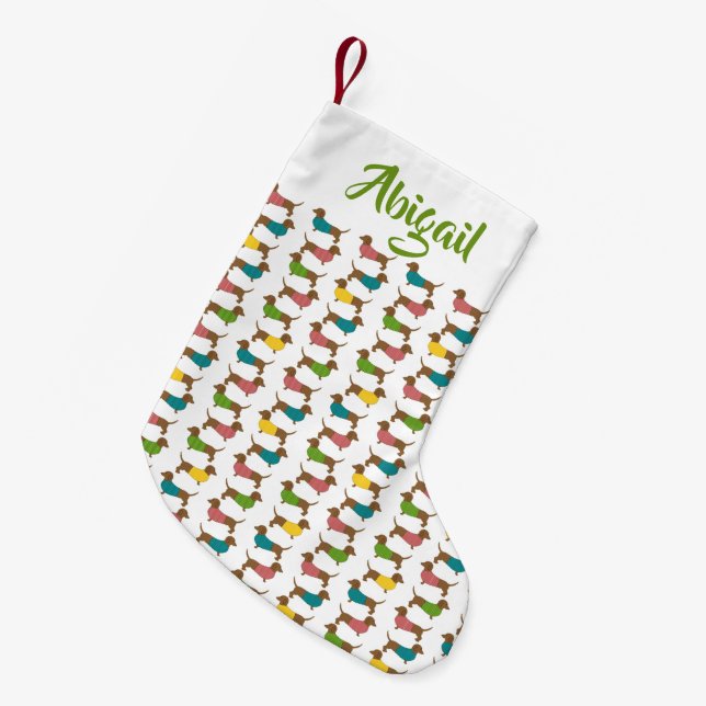 Dackel Personalisiert Weihnachten (2-seitig) Muste Kleiner Weihnachtsstrumpf (Vorderansicht (hängend))