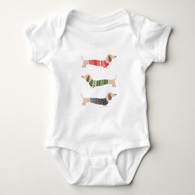Dackel Pet Ugly Black Christmas Sweater Funny Baby Strampler (Vorderseite)