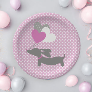 Dackel Pink Girl Babydusche Papier Teller