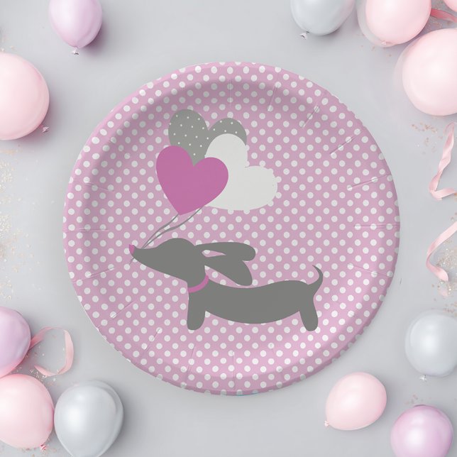 Dackel Pink Girl Babydusche Papier Teller (Pink dachshund baby shower paper plates - pink wiener dog party)