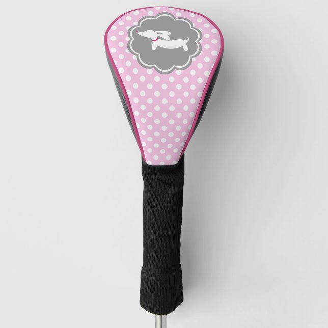 Dackel Pink Polka Dot Golf Head Cover Woods Headcover (Vorderseite)