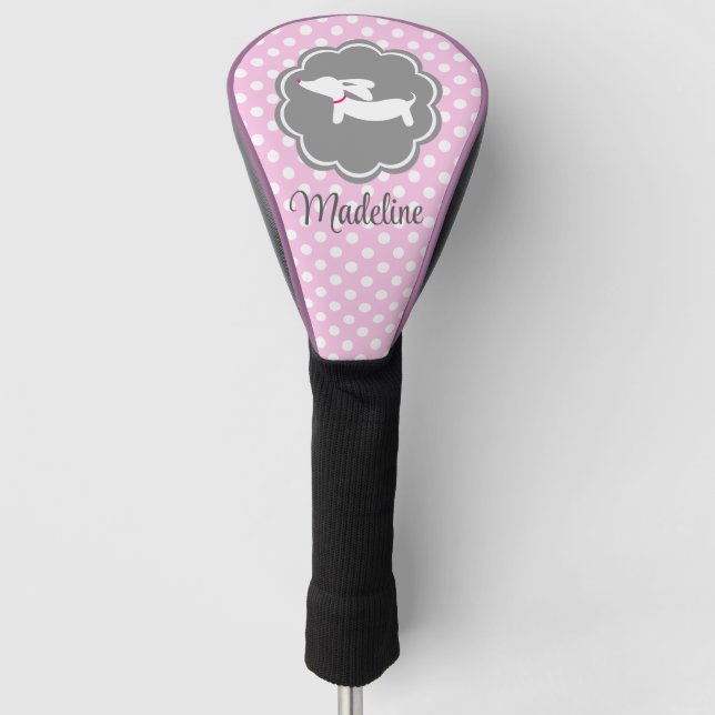 Dackel Pink Polka Dot personalisieren Hunde Mama G Golf Headcover (Vorderseite)