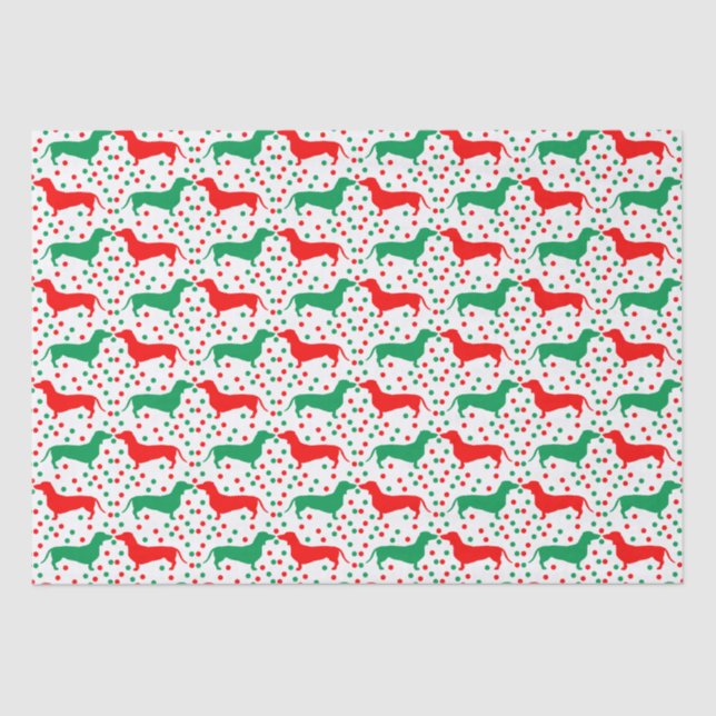 Dackel Polka Dot - Rot und Grün Seidenpapier (Vorderseite)