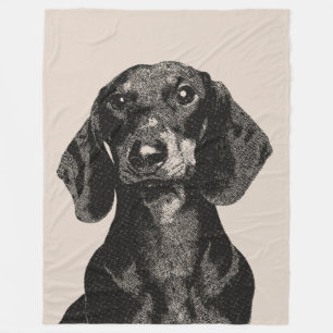Dackel-Porträt-Vintager inspirierter Stich Fleecedecke