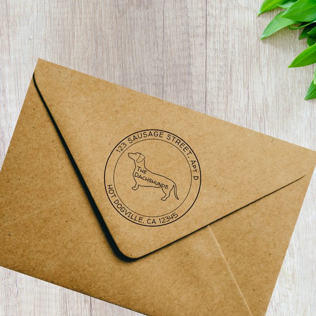 Dackel Profil Runde Rücksendeadresse Gummistempel (Personalized dachshund round return address rubber stamp)
