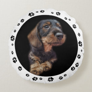 Dackel Puppy Foto Paw Prints Rundes Kissen