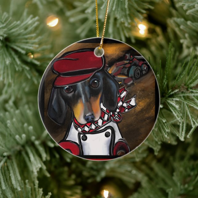 DACKEL RACER KERAMIK ORNAMENT (Baum)