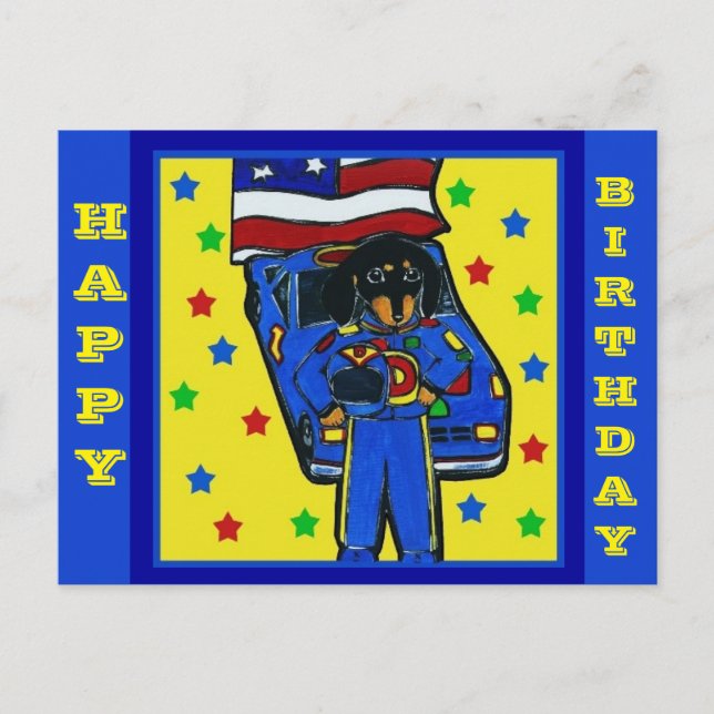 DACKEL RACER POSTKARTE (Vorderseite)